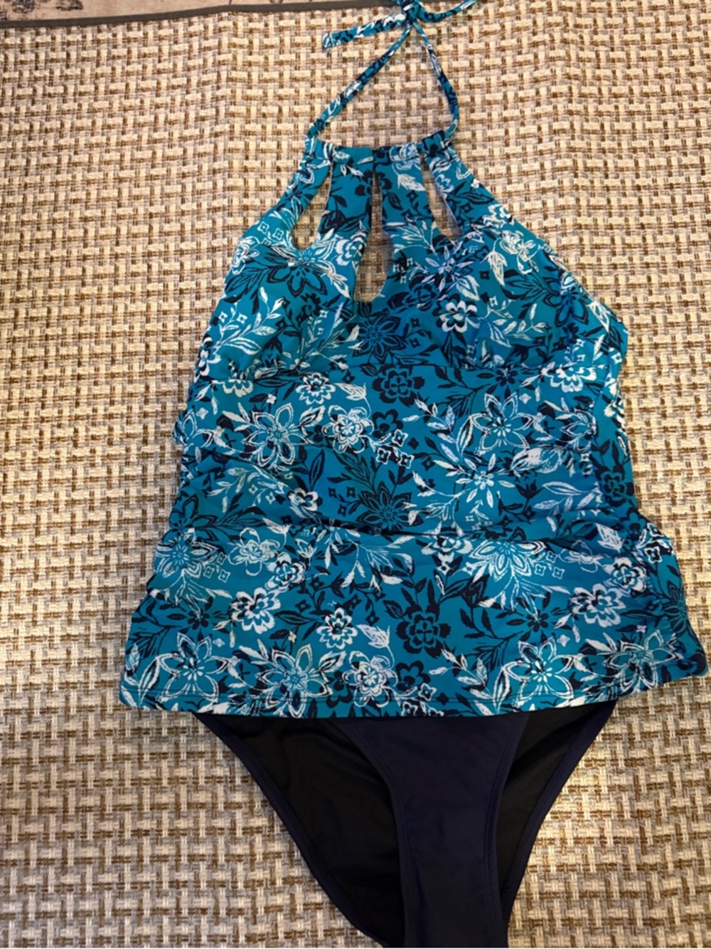 Women’s Teal Floral Halter Tankini Swimsuit